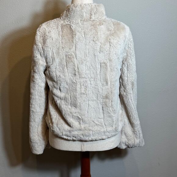 Sanctuary Surplus jacket cream faux fur with pockets & red lining  Sz L mob wife - Picture 6 of 9